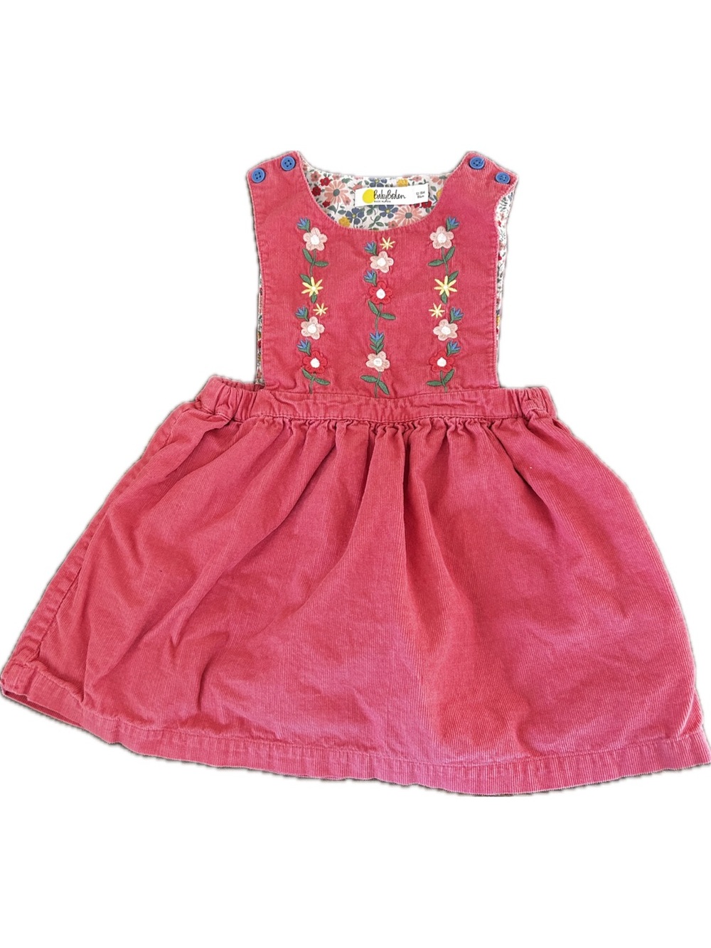 Baby Boden Embroidered Pink Corduroy Pinafore Dress